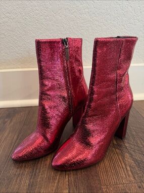 Saint Laurent Lou 95 Zip Bootie Red/Pink Cracked Leather